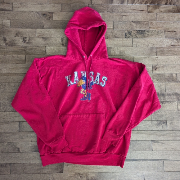 Vintage Kansas Jayhawks Logo Hoodie Red Size Large - Picture 3 of 8